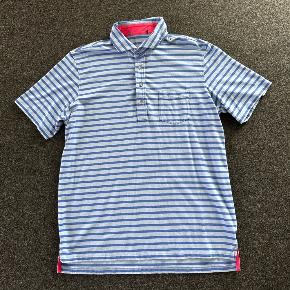 Greyson Clothiers Blue Striped Pima Cotton Modal Stretch Golf Polo Shirt Mens L